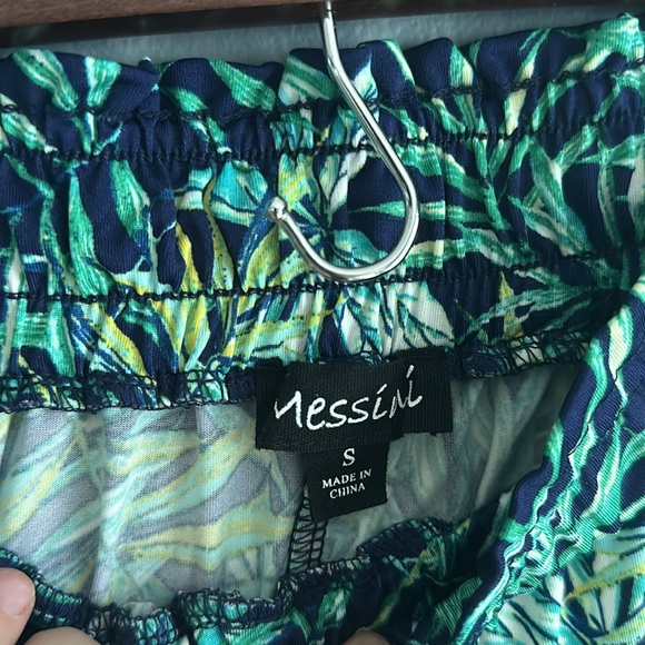 Navy Leaf Print Soft Trouser Summer Pants Size Small - Picture 3 of 3